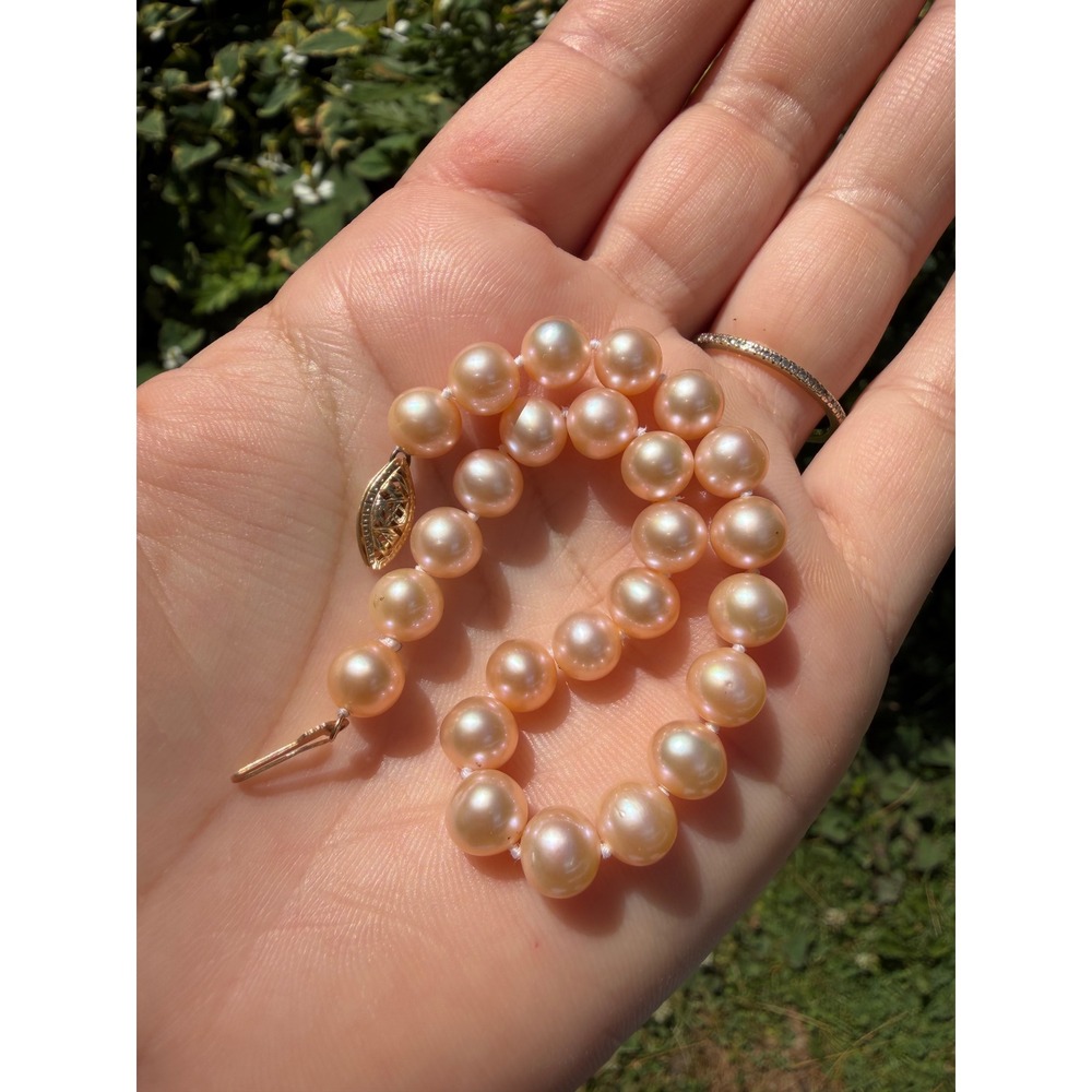 14K Gold Cultured Pearl Bracelet 7" – Pink Akoya Style Pearls with 14K Clasp